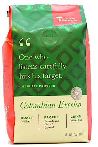 Colombian Excelso Whole Bean Arabica Coffee, Medium Roast, Premium Gourmet Coffee (12oz vented bag)