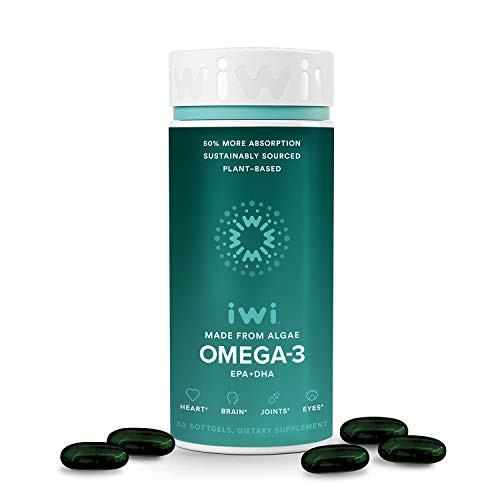 iwi Omega 3 Supports a Healthy Heart- Brain Development- Strong Bones and Joints and Eye Health| Vegan Algae Omega 3- 6- 7- 9 and EPA Plus DHA | Non-GMO- Gluten Free- Kosher | 30 Day Supply iwi Omega 3 Supports a Healthy Heart- Brain Development- Strong Bones and Joints and Eye Health| Vegan Algae Omega 3- 6- 7- 9 and EPA Plus DHA | Non-GMO- Gluten Free- Kosher | 30 Day Supply