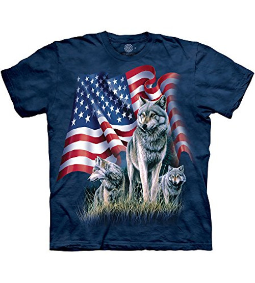 The Mountain Wolf Flag Adult T-Shirt- Blue- Large The Mountain Wolf Flag Adult T-Shirt- Blue- Large