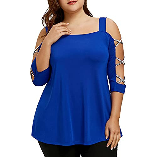 haoricu Bat Blouse- ClearanceWomen Solid Off Shoulder 3/4 Sleeve Plus Size Loose Bling T Shirt Tunic Tops -L- Z-Green-