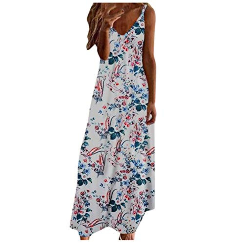 LINKIOM Women Plus Size Print Daily Casual Sleeveless Vintage Bohemian V Neck Maxi Dress White LINKIOM Women Plus Size Print Daily Casual Sleeveless Vintage Bohemian V Neck Maxi Dress White