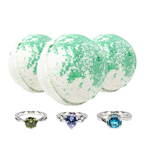 Bubbly Belle Bath Bombs with Surprise Rings Inside- 6oz Bath Fizzies with Pure Essential Oils- Coconut Oil- Kaolin Clay- Epsom Salts- Moisturizes Skin- Balance