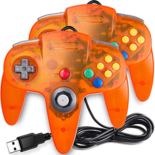 `-USB Version- 2 Pack Classic N64 Controller- iNNEXT N64 Wired USB PC Game pad Joystick- N64 Bit USB Wired Game Stick for Windows PC MAC Linux Raspberry Pi 3 Genesis Higan -Orange-