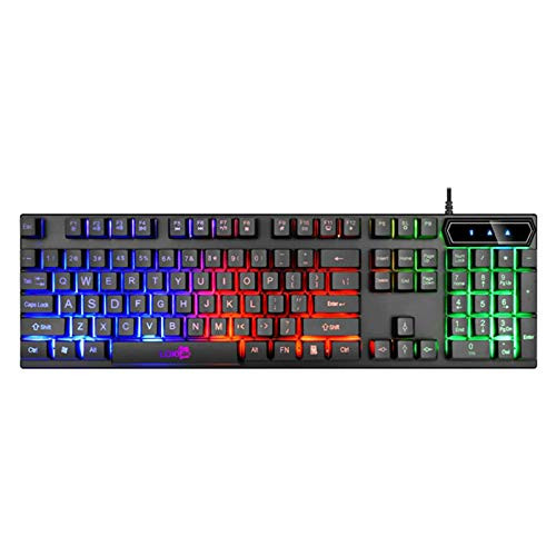 Dasuy Wired Games Keyboard Waterproof Rainbow Keyboard with Colorful Crack LED Illuminated Backlit USB Wired PC Rainbow Gaming Keyboard and Mouse Set for PC Laptop -1-Black -Only Keyboard--