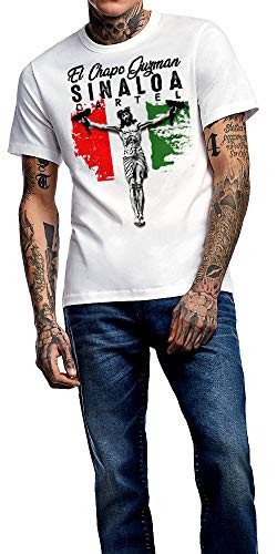 Warface Apparel El Chapo Guzman T-Shirt Sinaloa Mexican Cartel Dirty Weaponry -Large- White