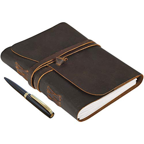 Refillable Leather Journal Blank Pages - Brown Leather Journal for Men and Women - Full Grain Leather Bound Journal - Leather Writing Notebook Gift Set - 7x9- Ivory Paper- 120 gsm- 240 Pages