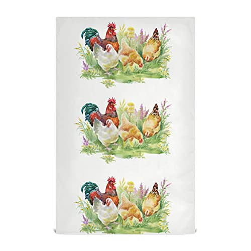 Oyihfvs Yellow White Chicken Red Rooster in Green Grass Set of 4 Polyester Kitchen Dish Towel- Dishtowels Waffle Dishcloths- Hemmed Napkin Towel- Hand Bar Tea Towels with Hanging Loop