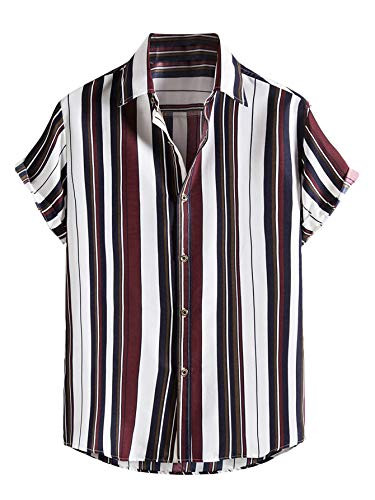 Floerns Men's Striped Shirts Casual Short Sleeve Button Down Shirts Multicoloured XL