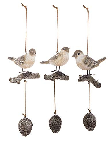 Ganz Birds with Pinecones Hanging Ornaments Set of 3 Assorted