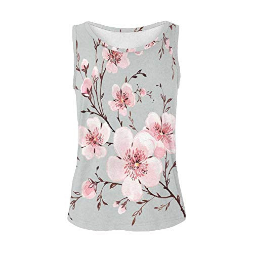 Watercolor Sketch Blooming Spring Branch Tank Tops T-Shirts Printed for Women L