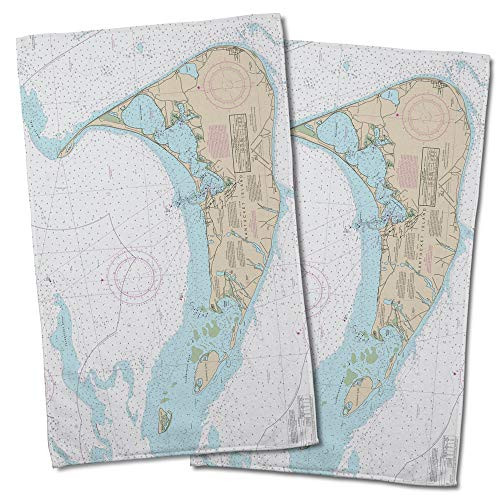 Nantucket- MA Nautical Chart Hand Towel -Set of 2-