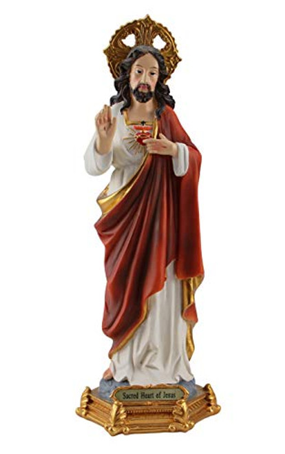 Woodington's Sacred Heart of Jesus Christ Lord Catholic 12 Inch Colored Resin Large Gold Base Statue Woodington's Sacred Heart of Jesus Christ Lord Catholic 12 Inch Colored Resin Large Gold Base Statue