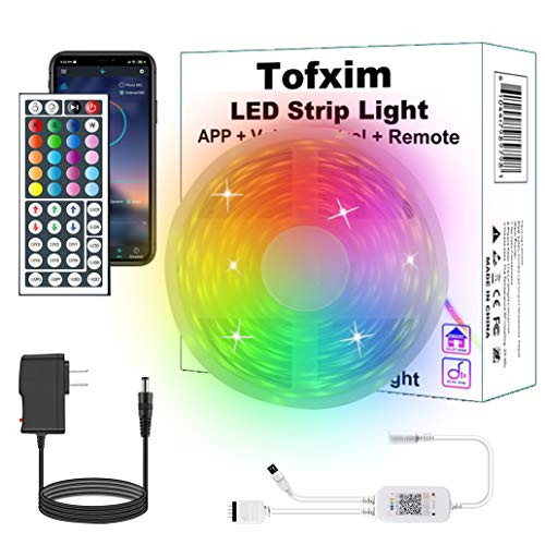 Led Strip Lights- Led Light for BedroomTofxim RGB Strips Lights SMD 5050 LED Rope Lighting Color Changing Full Kit with 44-Keys IR Remote Controller- App Control-Sync with Music