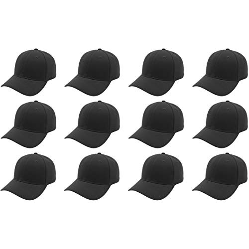 Z-ware 12-Pack Baseball Cap Bulk Wholesale Adjustable Size Plain Blank Solid Color DIY Cap -Black-