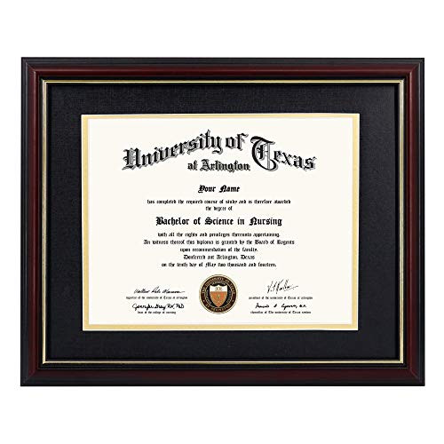 GraduationMall 8.5x11 Diploma Frame with Black Over Gold Mat or Display 11x14 Certificate Without Mat- Real Wood  and  UV Protection Acrylic- Cherry Finish with Gold Trim