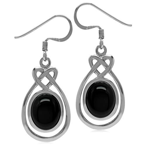 Silvershake 10X8mm Genuine Oval Shape Black Onyx 925 Sterling Silver Celtic Heart Knot Dangle Hook Earrings Silvershake 10X8mm Genuine Oval Shape Black Onyx 925 Sterling Silver Celtic Heart Knot Dangle Hook Earrings