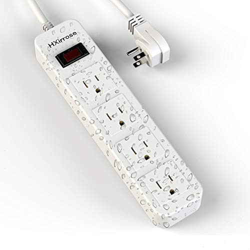 Flat Plug Outdoor Power Strip with 4 Outlet -Waterproof Power Strip with 6ft Power Cord and Overload Protection for Baby Room- Kitchen-Garden-Bathroom - White -