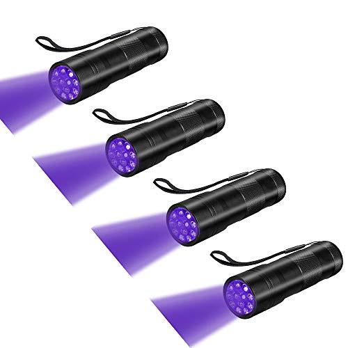 4Pcs UV Flashlight Black Light, 12 LED 395 nM Ultraviolet Blacklight Detector for Dog Urine, Pet Stains and Bed Bug 4Pcs UV Flashlight Black Light, 12 LED 395 nM Ultraviolet Blacklight Detector for Dog Urine, Pet Stains and Bed Bug