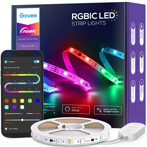 Govee RGBIC Alexa LED Strip Lights- Smart Segmented Color Control- WiFi- App LED Lights Work with Alexa and Google Assistant- Music Sync- Color Changing Lights for Bedroom- Desk and Kitchen- 16.4ft Govee RGBIC Alexa LED Strip Lights- Smart Segmented Color Control- WiFi- App LED Lights Work with Alexa and Google Assistant- Music Sync- Color Changing Lights for Bedroom- Desk and Kitchen- 16.4ft