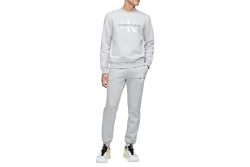 Calvin Klein Men's Monogram Logo Crew Neck Sweatshirt- Light Grey Heather CK- Large