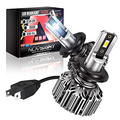 NOVSIGHT H7 LED Headlight Bulbs- 12000 Lumens 300 percent Super Bright Headlights Conversion Kits 60W IP68 Waterproof- 6500K Cool White- Extremely Fast Cooling Halogen Replacement