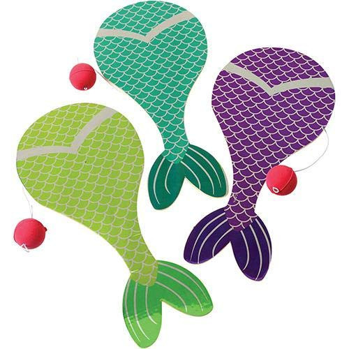 One Dozen (12) Adorable Mermaid Tail Paddleball Games (9") ~ Ocean/Aquatic Giveaway/Classroom Prize