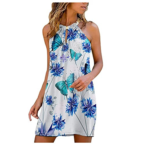 NLOMOCT Dresses for Womens Women's Sleeveless Butterfly Print Halter Neck Dress Summer Casual Short Mini Beach Party Dress White NLOMOCT Dresses for Womens Women's Sleeveless Butterfly Print Halter Neck Dress Summer Casual Short Mini Beach Party Dress White