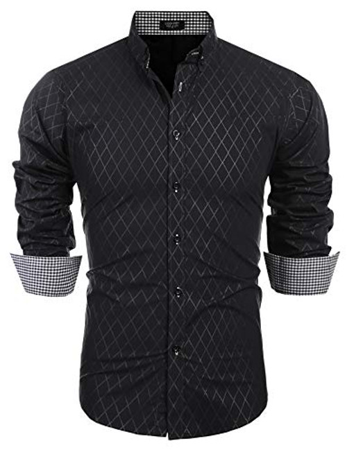COOFANDY Men's Slim Fit Dress Shirt Long Sleeve Business Plaid Button Down Collar Shirt -Black- Large- COOFANDY Men's Slim Fit Dress Shirt Long Sleeve Business Plaid Button Down Collar Shirt -Black- Large-