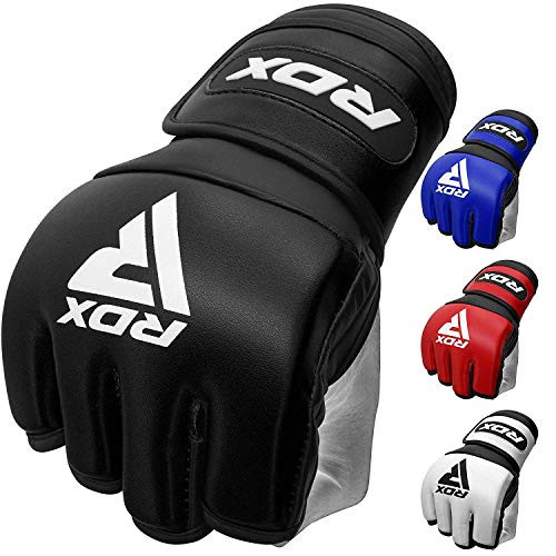 RDX MMA Gloves for Martial Arts Grappling Training- D. Cut Open Palm Maya Hide Leather Sparring Mitts- Good for Muay Thai- Kickboxing- Cage Fighting- Combat Sports and Punching Bag
