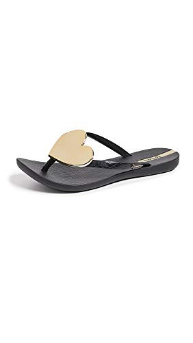 Ipanema Wave Heart Women's Flip Flops- Black/Gold -5 US-