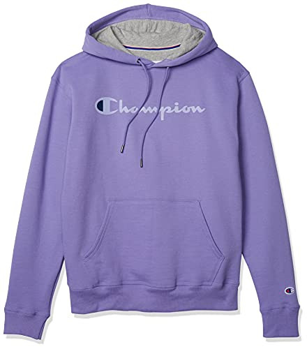 Champion Men's Powerblend Fleece Pullover Hoodie- Script Logo- Iris Purple-Y07718- Medium