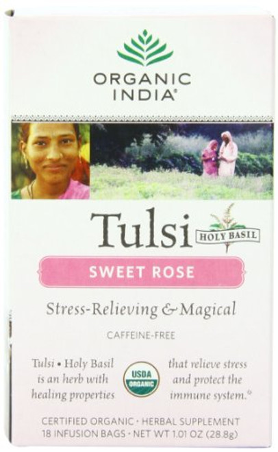 Organic India Organic Tulsi Herbal Tea, Sweet Rose, 18 Tea Bags (Pack of 6)