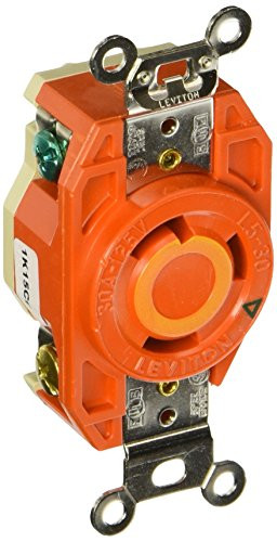 Leviton 2610-IG 30 Amp- 125 Volt- Flush Mounting Locking Receptacle- Industrial Grade- Isolated Ground- V-0-MAX- Orange