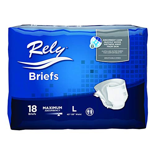 Rely® Adult Diapers- Disposable Incontinence Briefs with Tabs- Maximum Absorbency- Large -45- 58-- 18 Count