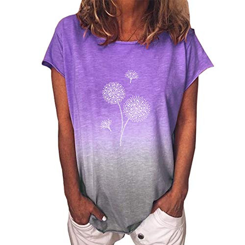 Lingbing Summer Tops for Women-Women's Casual Gradient Print Tee Shirts Short Sleeve Pullover T-Shirt Blouse Tunic Tops Purple