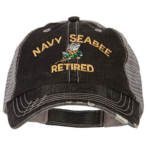 e4Hats.com US Navy Seabee Retired Embroidered Low Profile Cotton Mesh Cap - Black OSFM