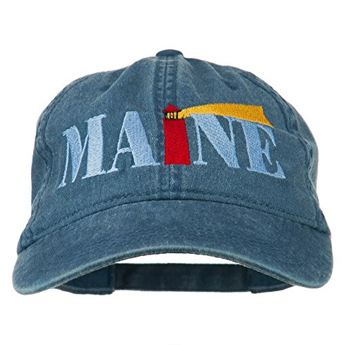 e4Hats.com Maine Lighthouse Embroidered Washed Pigment Dyed Cap - Navy OSFM