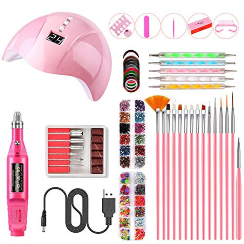 Art Nail Design Kit- Ulanda Portable UV Lamp LED Dry Nail Kit Manicure Nail Tool Set