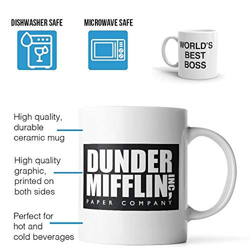 Dunder Mifflin (The Office) World's Best Boss TV Television Show Ceramic Mug Coffee (Tea, Cocoa) 11 OZ Mug, Official Michael Scott Mug As Seen On The Office