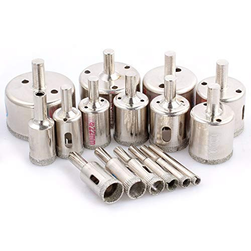 CAMWAY 16pcs Diamond Cutter Hole Saw Drill Bit Diamond Glass Drill Bit Core Hole Saw Drill Bit Set 6-50mm Set for Tile Ceramic Glass