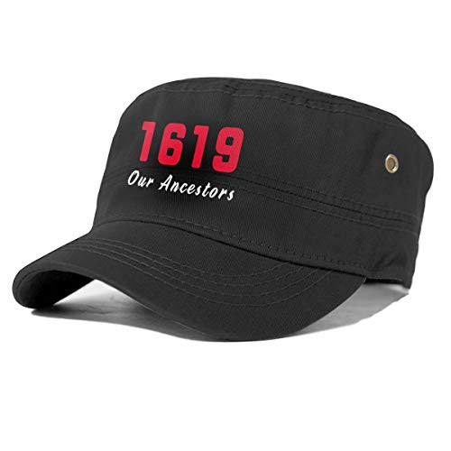 1619 Our Ancestors Cadet Army Cap Flat Top Sun Cap Military Style Cap Black