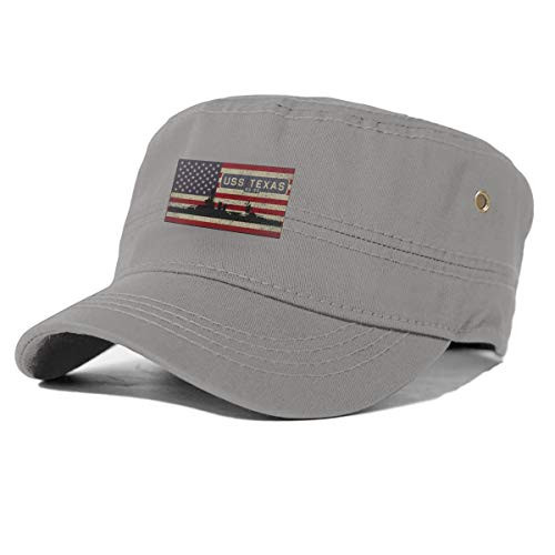 USS Texas BB-35 Cadet Army Cap Flat Top Sun Cap Military Style Cap Gray