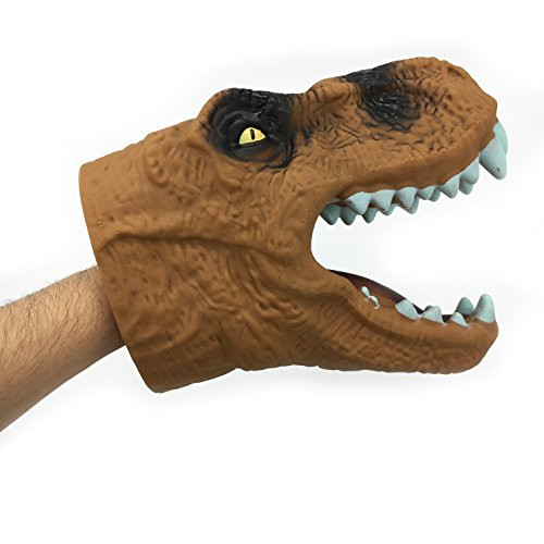 Silfrae Hand Puppet, Chomping Tyrannosaurus Rex/Velociraptor Head Dinosaur Hand Puppet (Tyrannosaurus Rex-Brown)