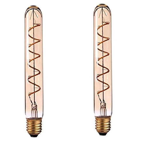 Lxcom Lighting T10/T30 LED Vintage Bulb 3W Dimmable LED Flexible Spiral Filament Bulb Tubular Edison Style E26 Medium Base Soft Warm White 2200K Amber Glass Decorative Light Bulbs- AC110V -2 Pack-