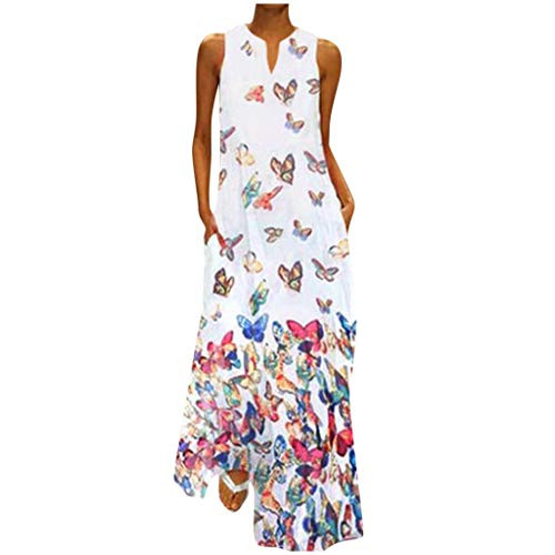 Aayomet Dress for Women- Womens Butterfly Bohemian Maxi Dress Short Sleeve V Neck Casual Summer Sundress Vintage Long Dress White