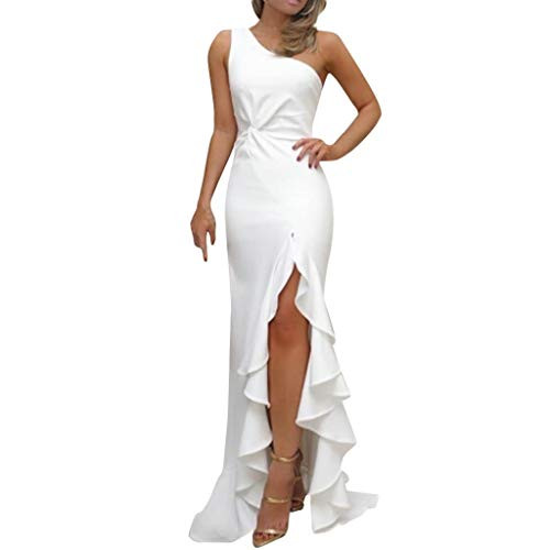 Women's Sexy Off Shoulder Gown Ruffles Mermaid Dress Long Slit Maxi Evening Party Prom Dress Wedding -XL- Ruffle-White-