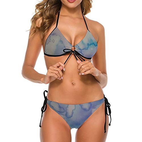 Tie Dye Painting Art Women Two Piece Halter Padded Top Tie Side Bottom Triangle Bikini Bathing Suit 2XL