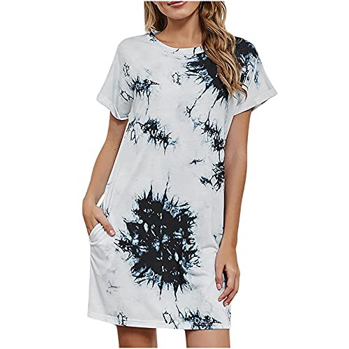 Qonii Dresses for Women Casual Summer T Shirt Dresses for Women Short Sleeve Dress Round Neck Print Dress Knee-Length Qonii Dresses for Women Casual Summer T Shirt Dresses for Women Short Sleeve Dress Round Neck Print Dress Knee-Length