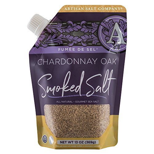 SaltWorks Fumée de Sel Chardonnay Oak Smoked Sea Salt, Artisan Pour-Spout Pouch, 13 Ounce