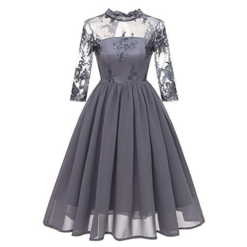 Wintialy Women Vintage Princess Floral Lace Cocktail O-Neck Party Aline Swing Dress Gray Wintialy Women Vintage Princess Floral Lace Cocktail O-Neck Party Aline Swing Dress Gray